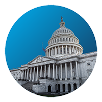 The image shows the United States Capitol Building in a blue circle.