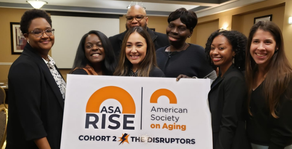 Ashley Stevens, right, at On Aging with gerontologist, advocate, educator and ASA RISE alum Christina Peoples, far left, and ASA’s Senior Equity Strategy Director Patrice Dickerson, middle, who also leads the ASA RISE program.